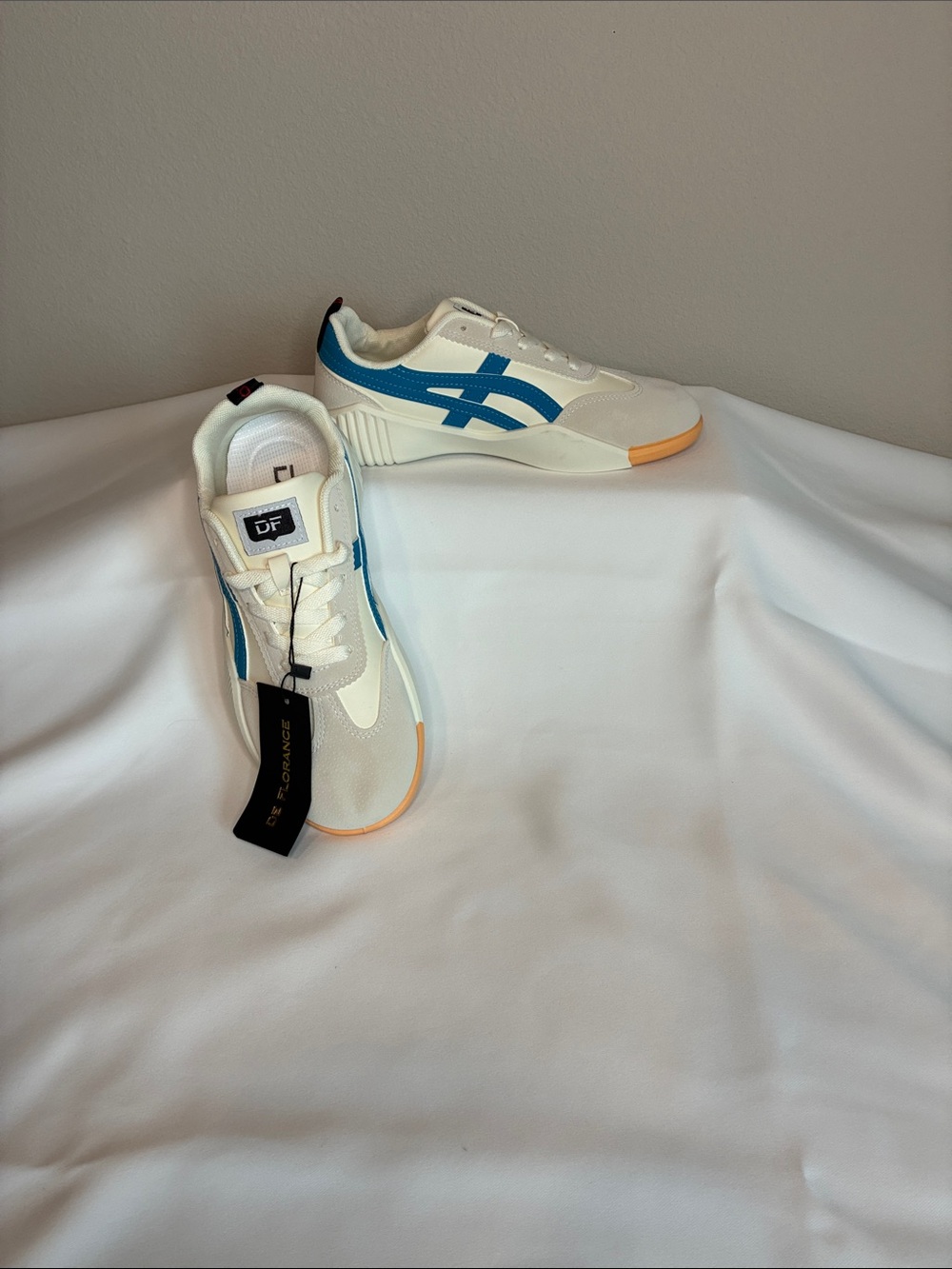 Women's White and Blue Athletic Sneakers